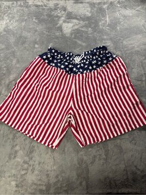 American Flag Print Men's Swim Trunks - Red/White/Blue